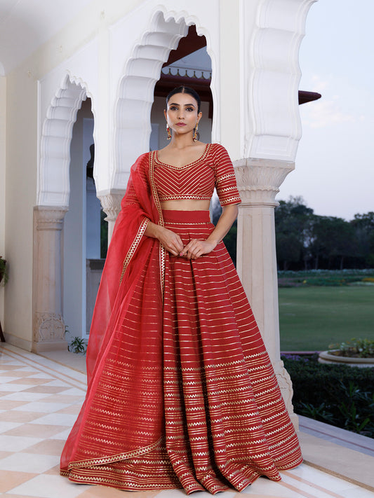 Merlot Red Cotton Lehenga Set
