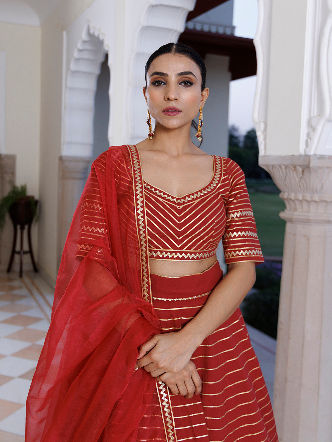 Merlot Red Cotton Lehenga Set