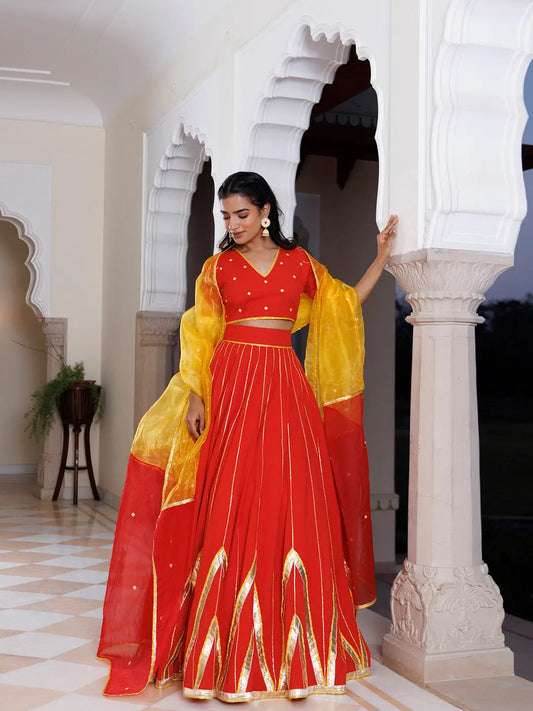 Red Alert and Yellow Cotton Lehenga Set RAGAVI