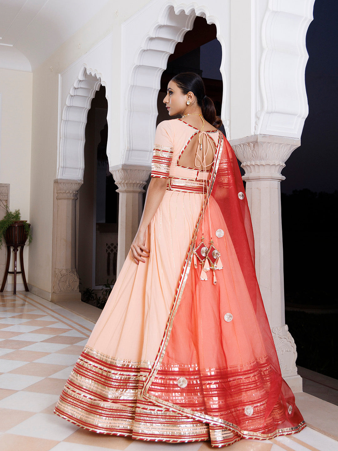 Vanilla Pink and Red Cotton Lehenga Set