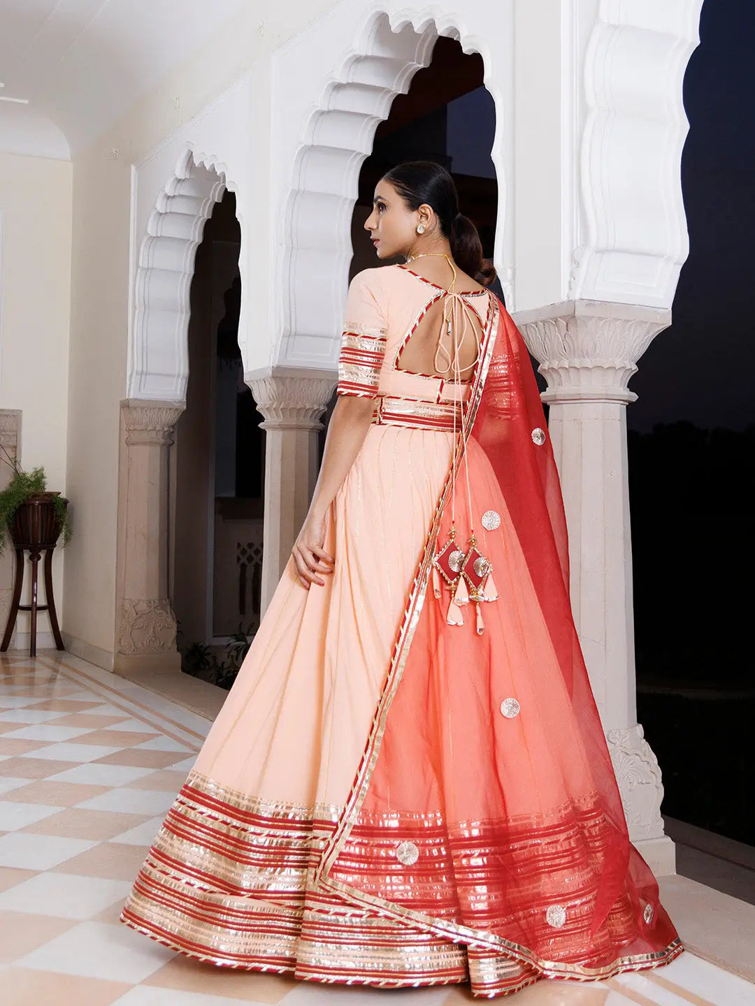 Vanilla Pink and Red Cotton Lehenga Set RAGAVI