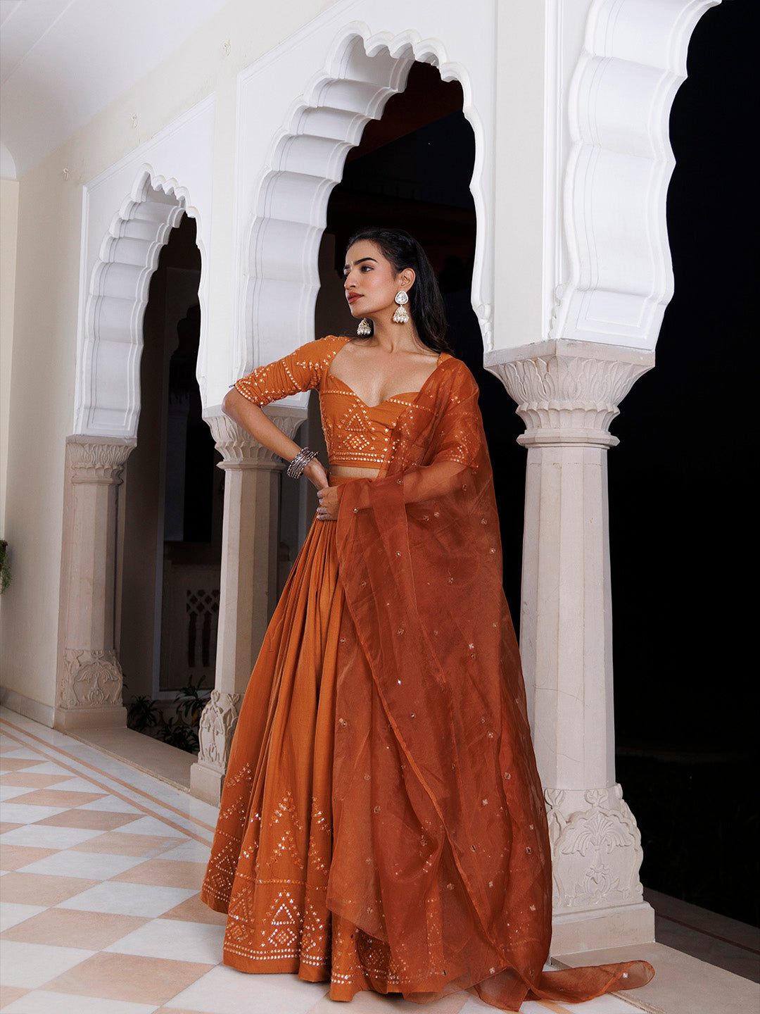 Mocha Bisque Brown Cotton Lehenga Set