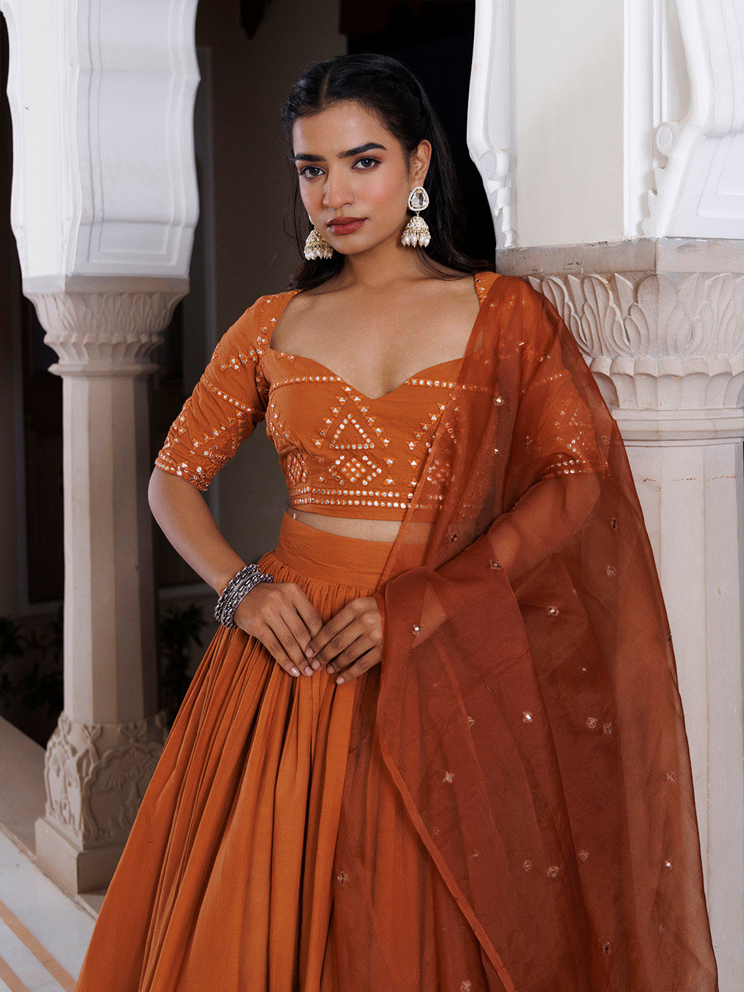 Mocha Bisque Brown Cotton Lehenga Set