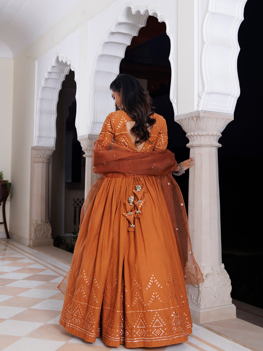 Mocha Bisque Brown Cotton Lehenga Set