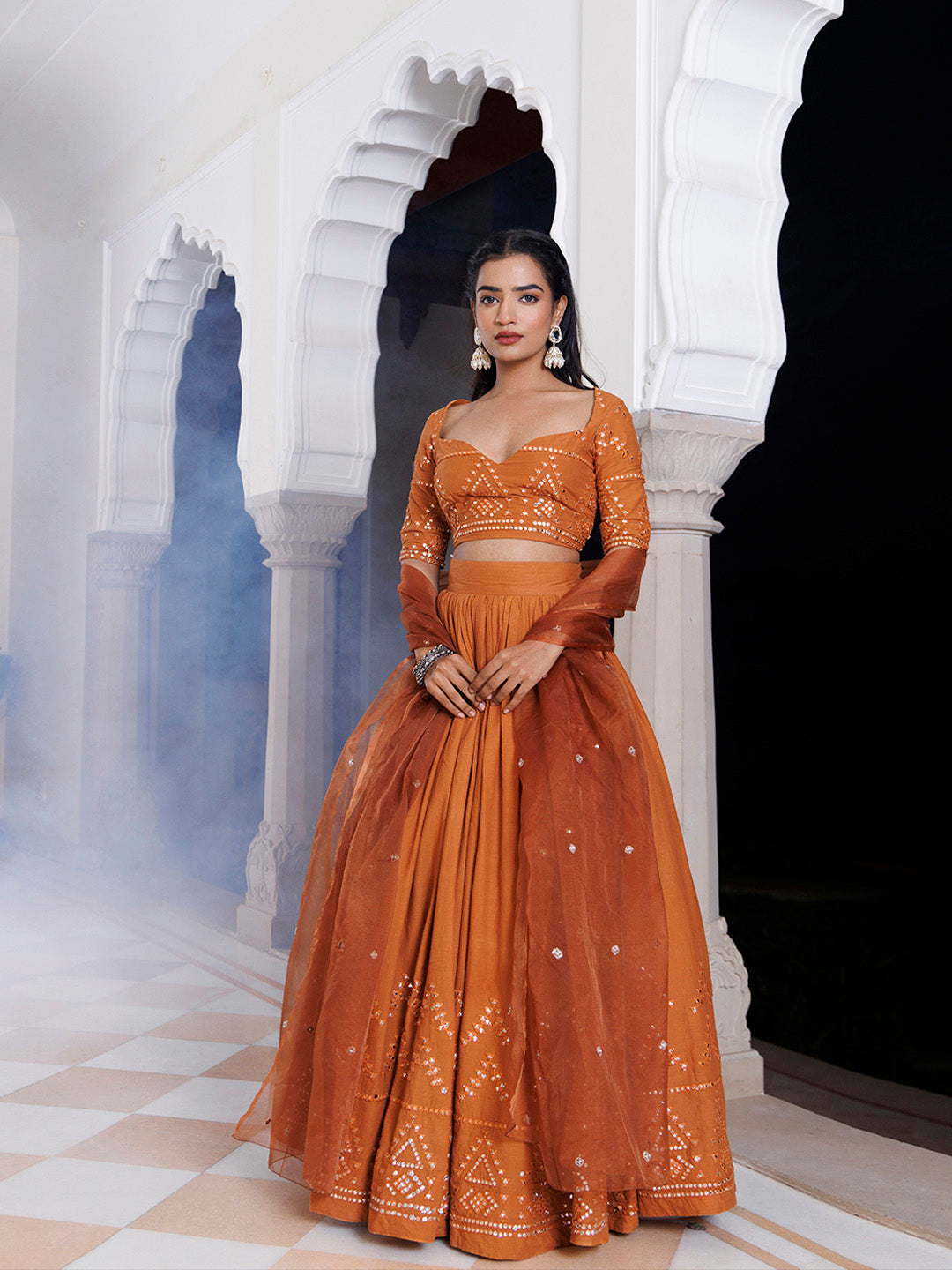 Mocha Bisque Brown Cotton Lehenga Set