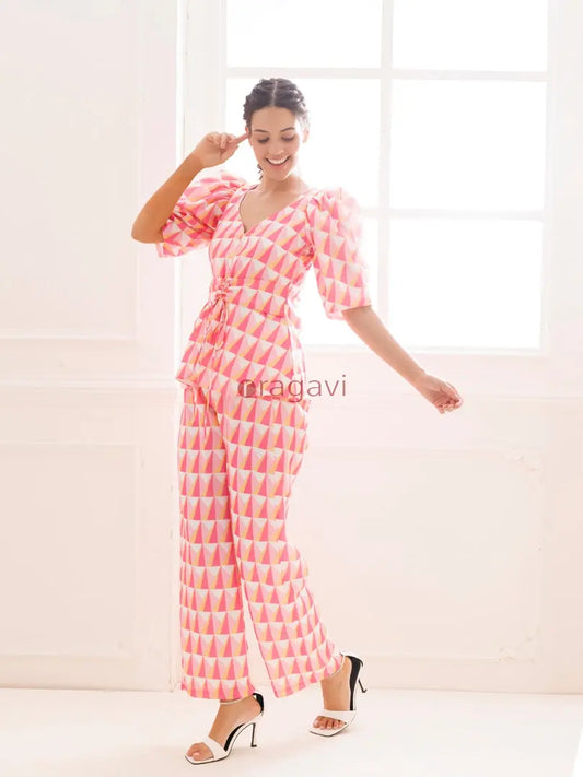Procelain Rose Pink Co-ord Set - Ragavi