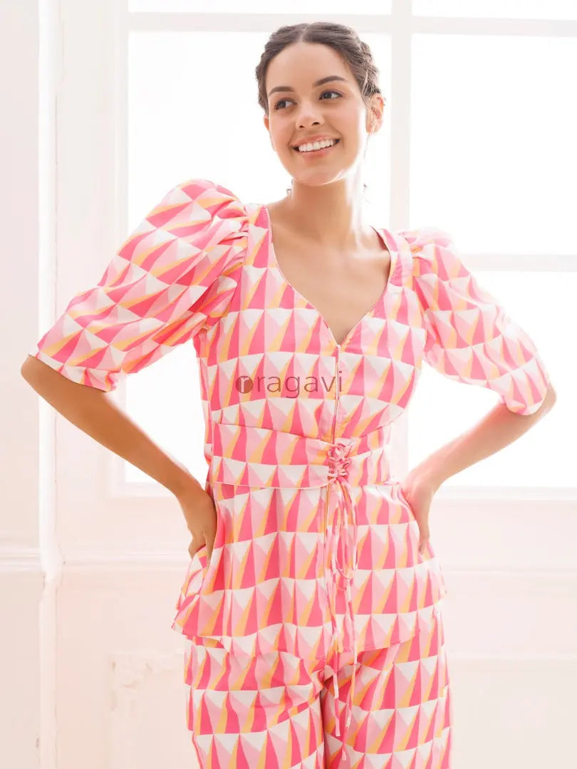 Procelain Rose Pink Co-ord Set - Ragavi
