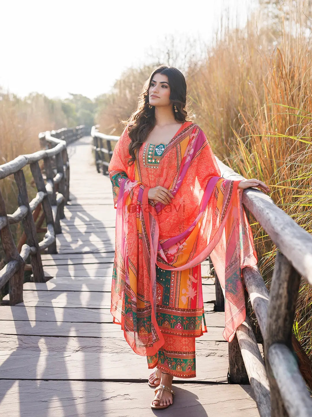 Marigold Orange and Yellow Muslin Kurta Set - Ragavi