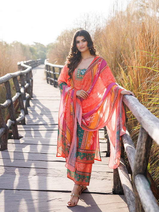 Marigold Orange and Yellow Muslin Kurta Set