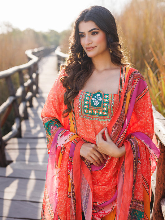 Marigold Orange and Yellow Muslin Kurta Set