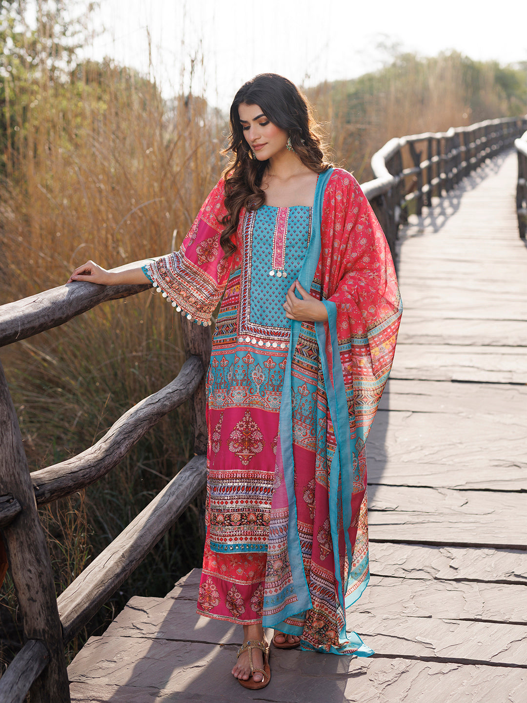 Persimmon Pink Muslin Kurta Set