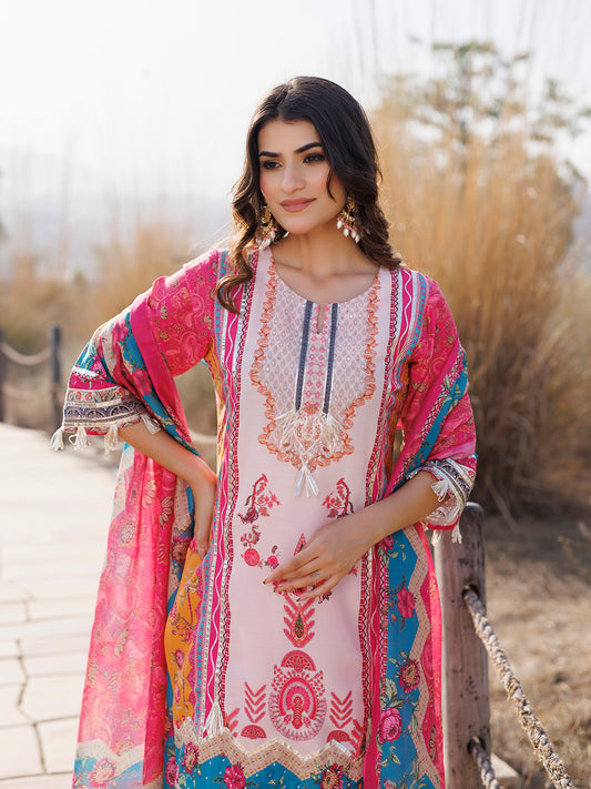 Flowering Pink Muslin Kurta Set