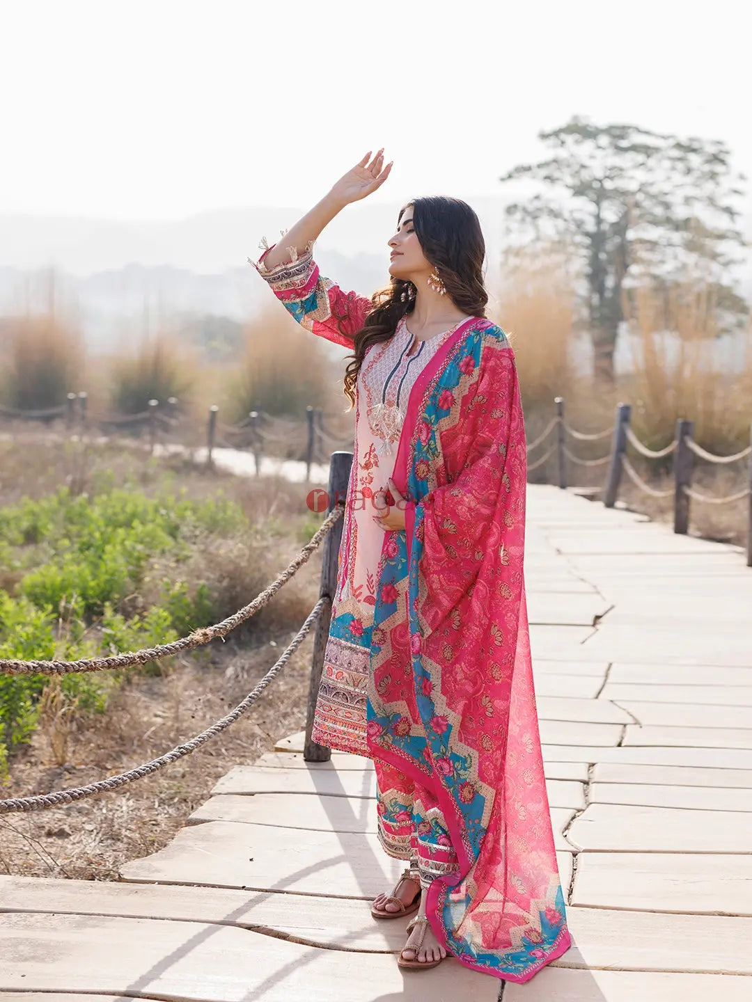 Flowering Pink Muslin Kurta Set - Ragavi