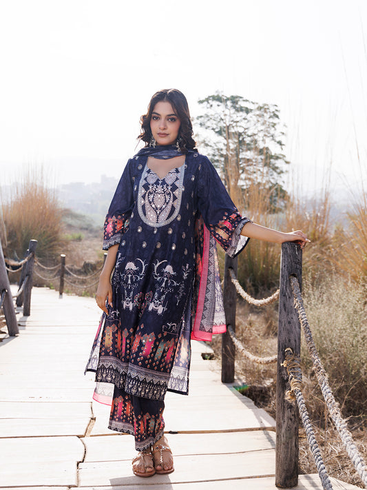 Nautical Blue Muslin Kurta Set