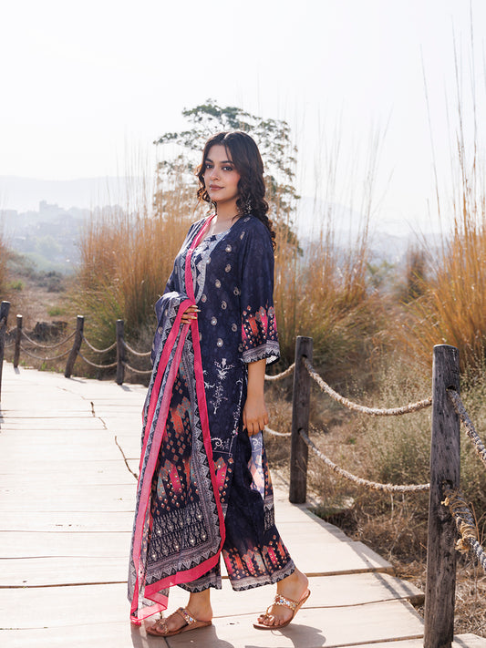 Nautical Blue Muslin Kurta Set