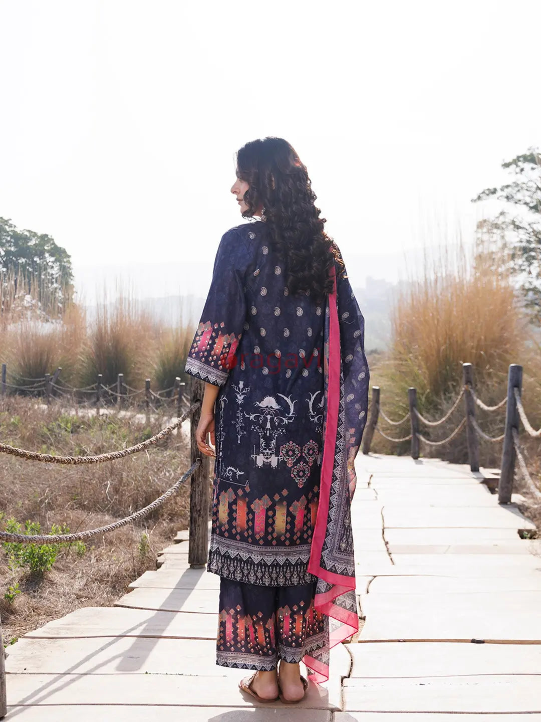 Nautical Blue Muslin Kurta Set - Ragavi