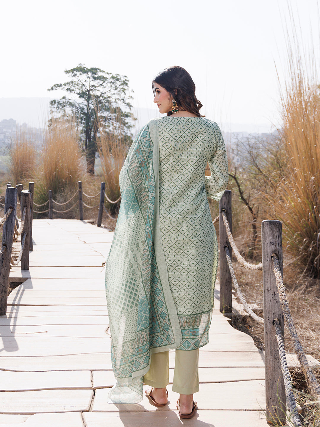 Fern Green Cotton Linen Suit Set