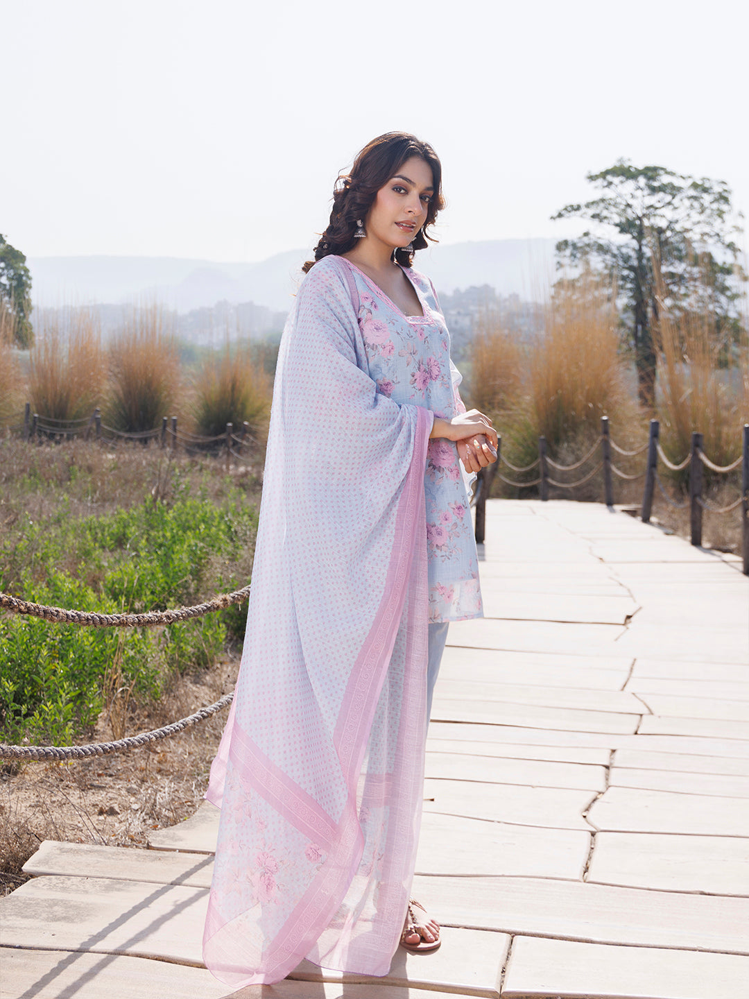 Candy Floss Blue Pink Cotton Linen Suit Set