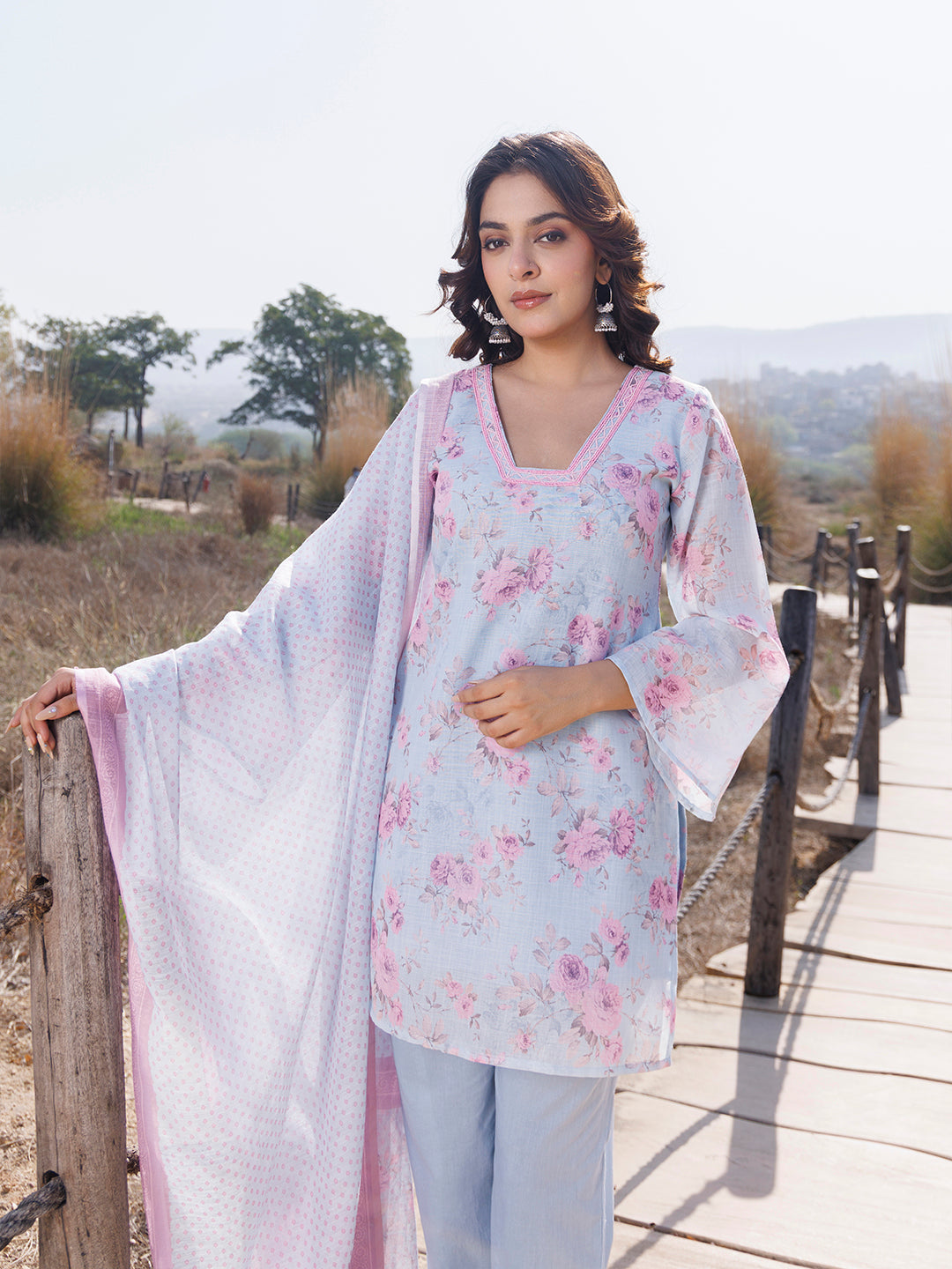 Candy Floss Blue Pink Cotton Linen Suit Set