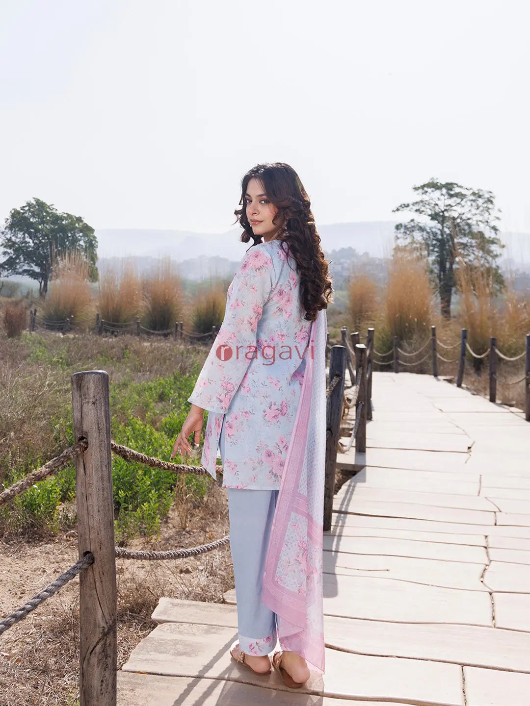 Candy Floss Blue Pink Cotton Linen Suit Set - Ragavi
