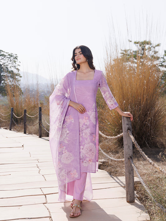 Light Lilac Cotton Linen Suit Set
