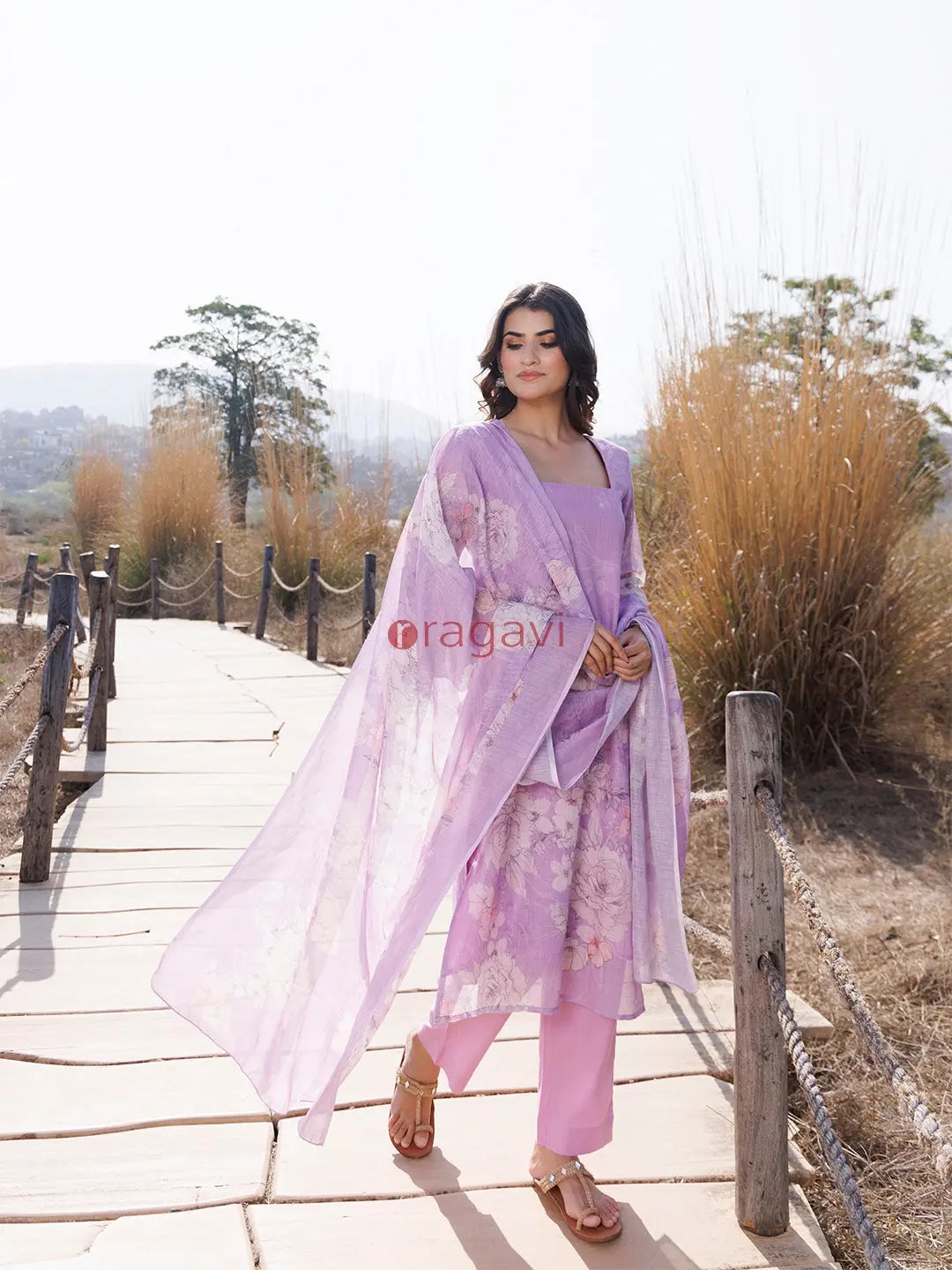 Light Lilac Cotton Linen Suit Set - Ragavi