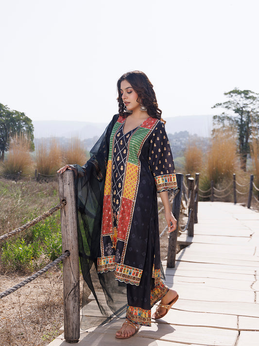 Noir Black Muslin Kurta Set