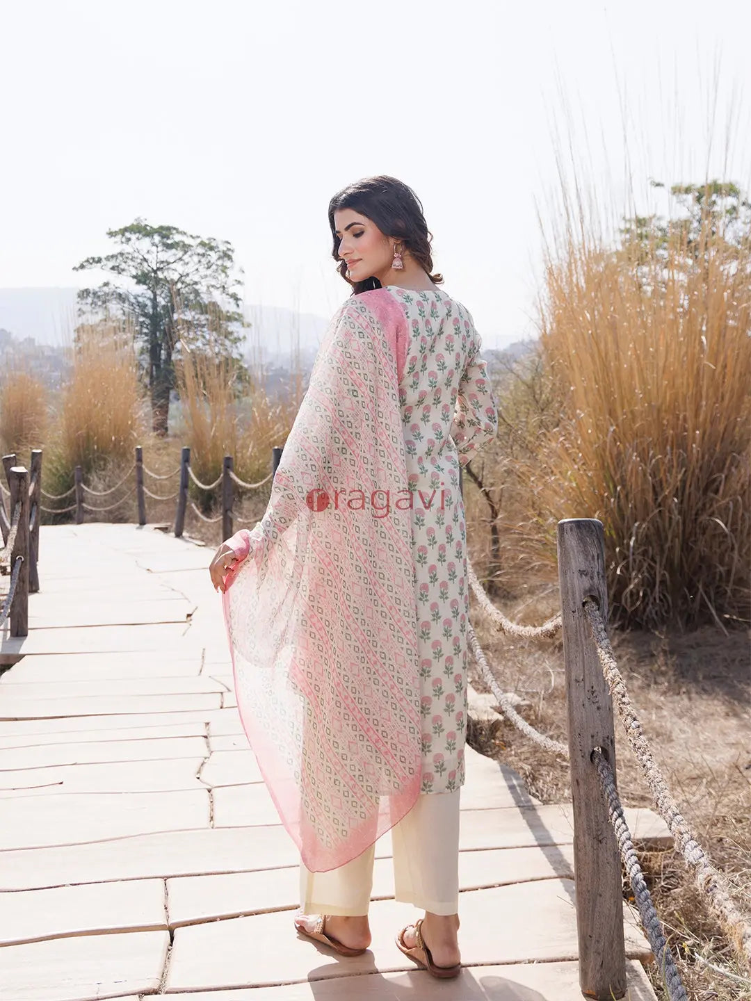 Pink Ivory Cotton Linen Suit Set - Ragavi