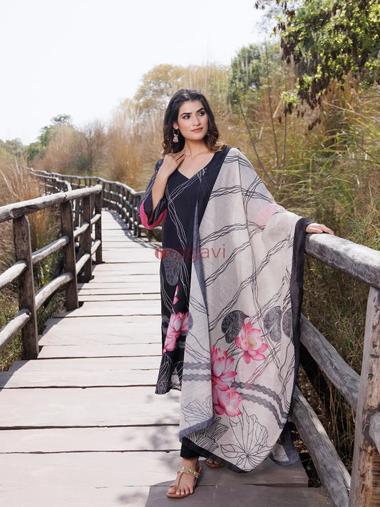 Sable Black Cotton Linen Suit Set - Ragavi