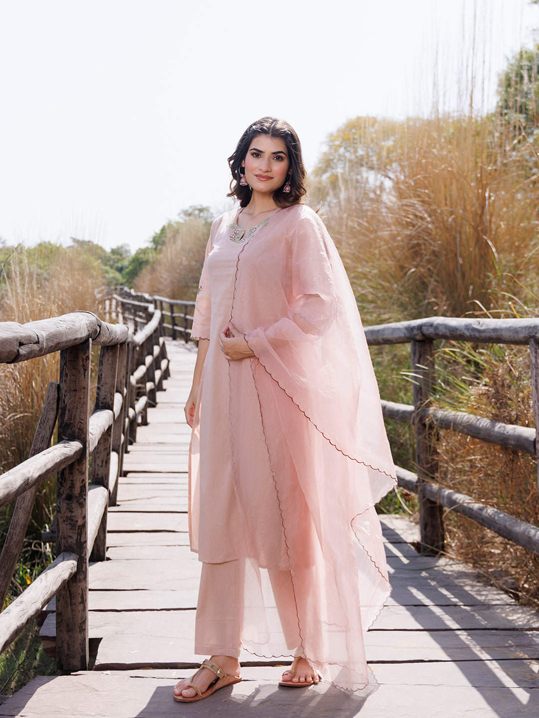 Mother Of Pearl Beige Cotton Embroidered Suit Set