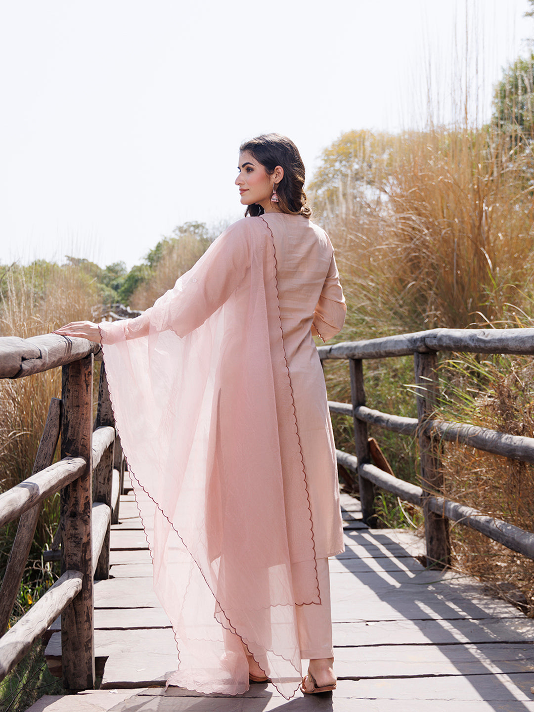 Mother Of Pearl Beige Cotton Embroidered Suit Set