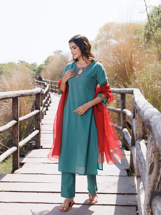 Pine Green Cotton Suit Set