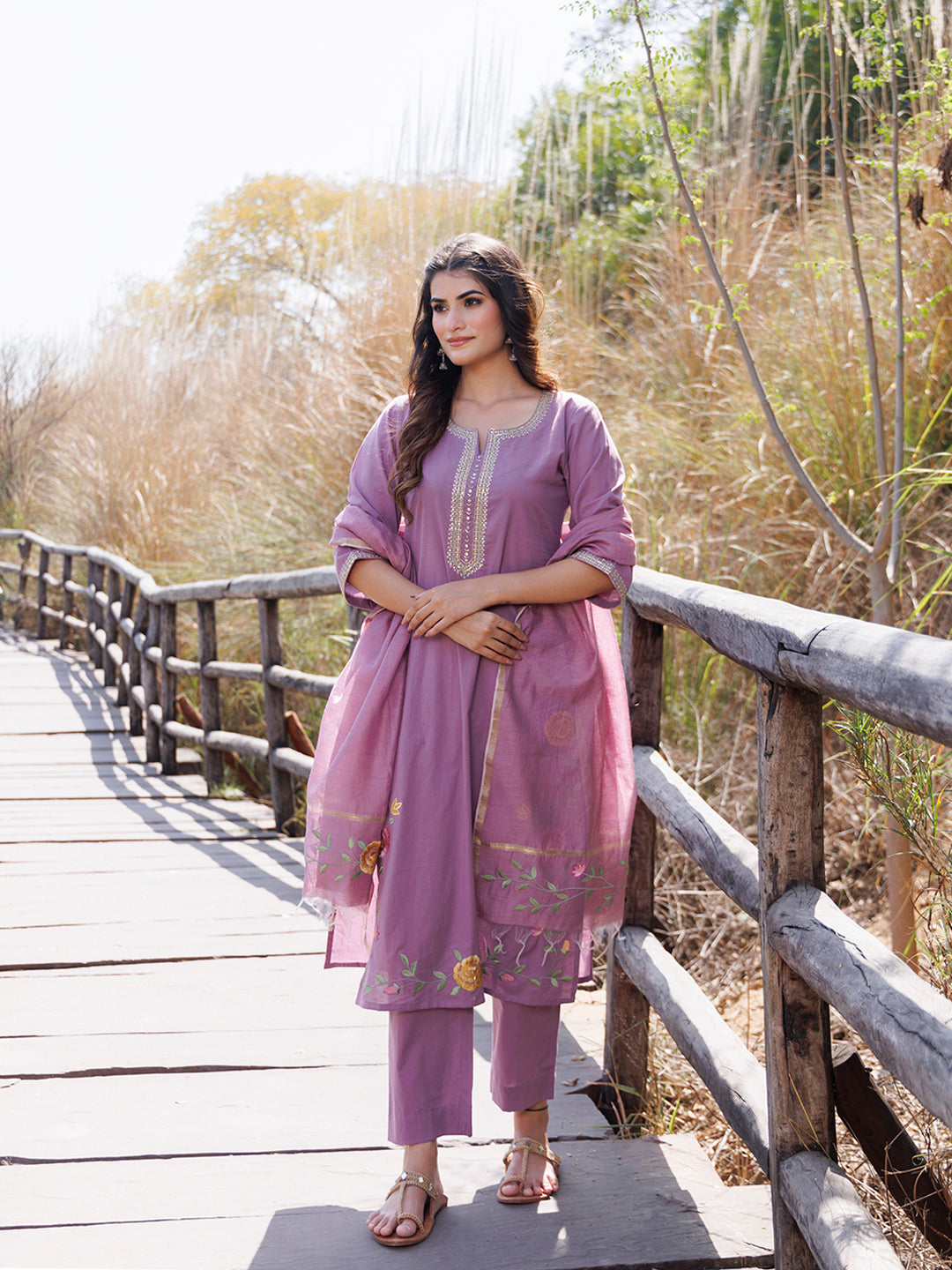 Heather Purple Cotton Suit Set