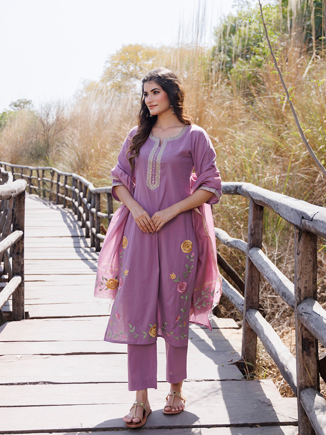 Heather Purple Cotton Suit Set