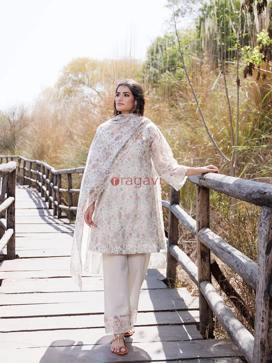 Warm Ivory Chanderi Suit Set - Ragavi