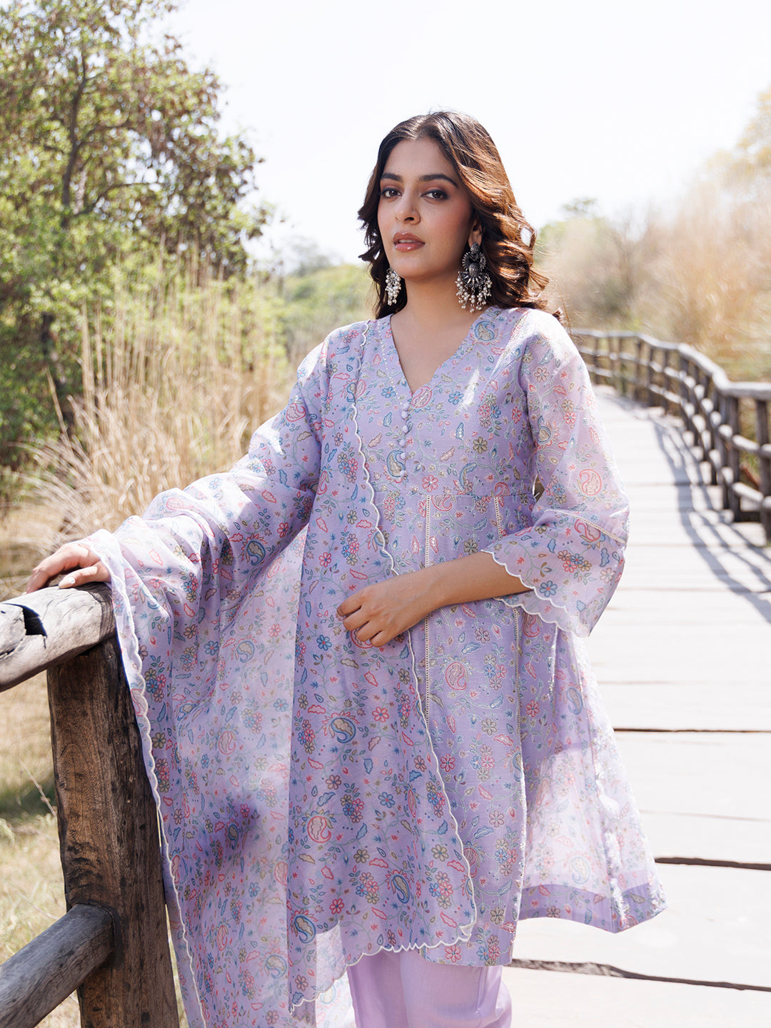Bright Lilac Purple Chanderi Suit Set