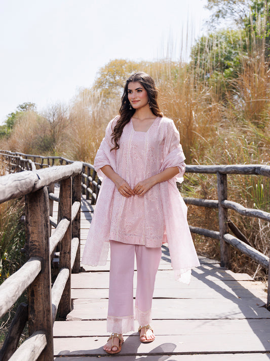 Tea Rose Pink Chanderi Suit Set