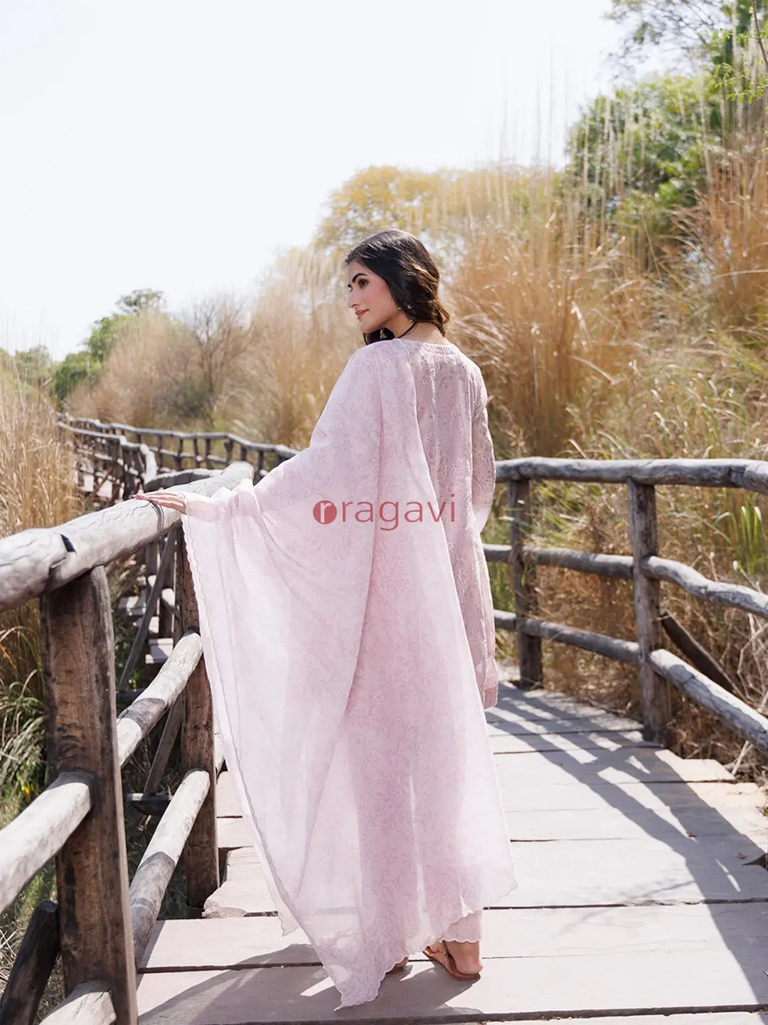 Tea Rose Pink Chanderi Suit Set - Ragavi