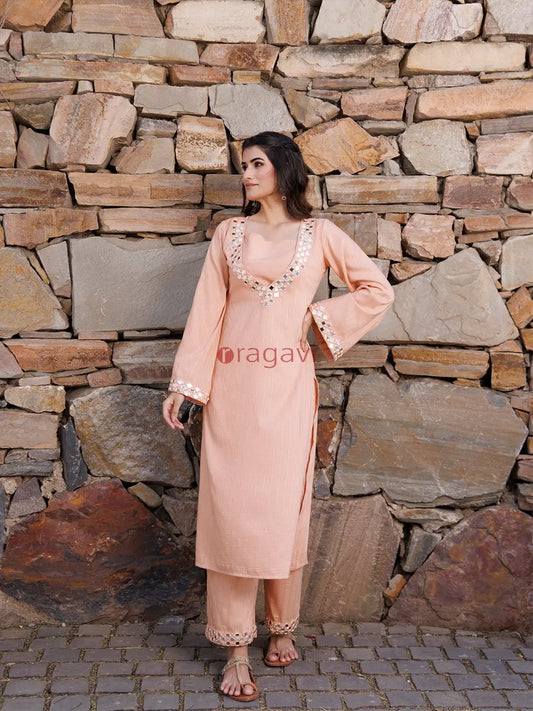 Peachy Keen Mirror Work Kurta Set - Ragavi