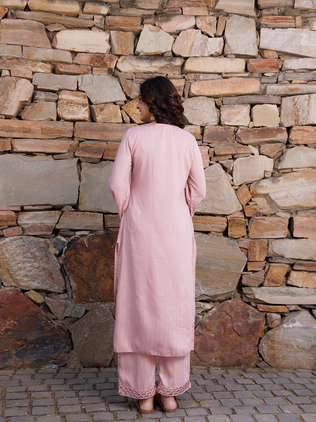 Soft Pink Mirror Work Kurta Set