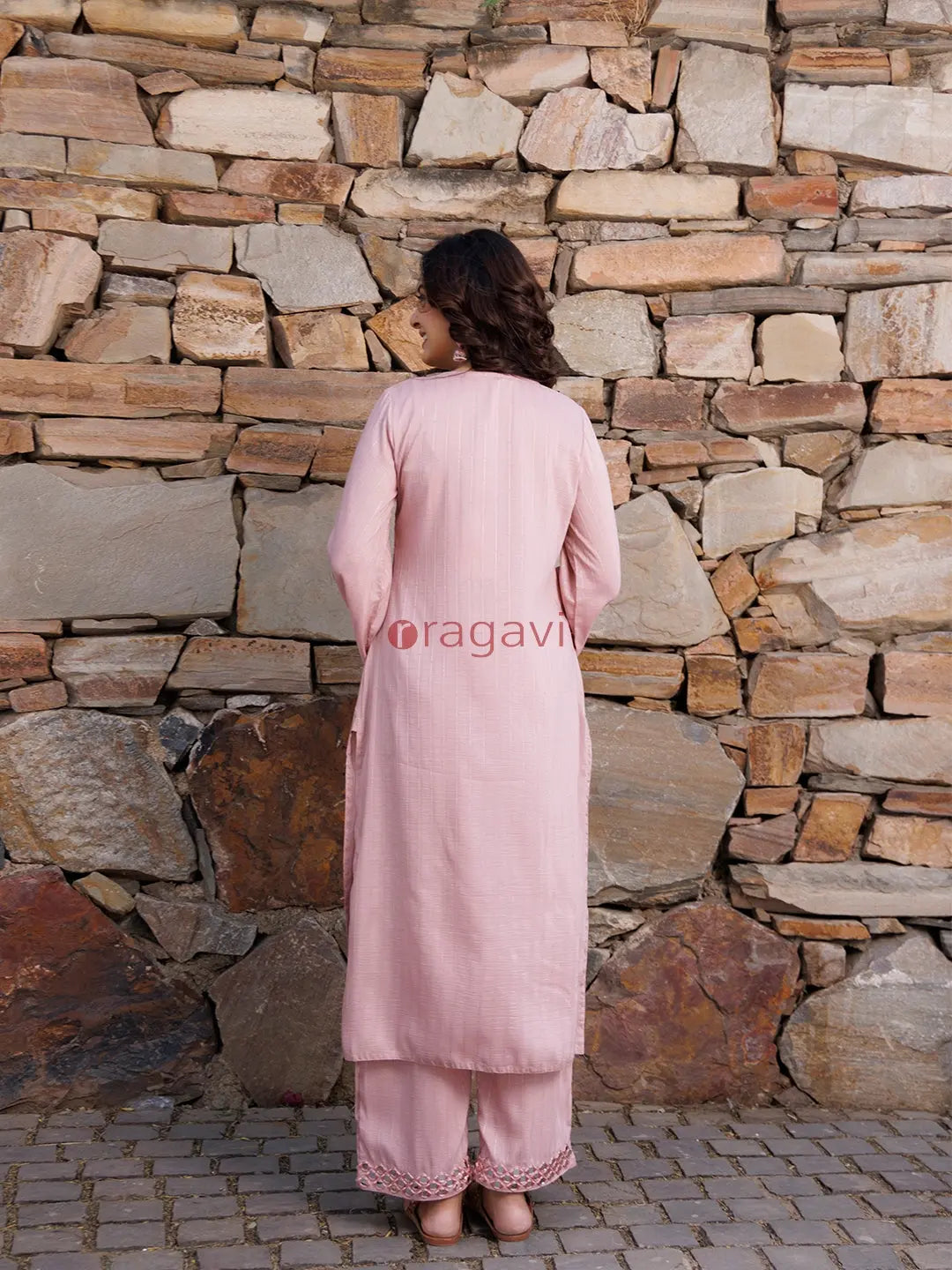 Soft Pink Mirror Work Kurta Set - Ragavi