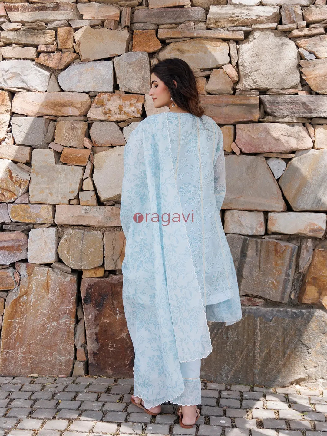 Diamond Blue Chanderi Suit Set - Ragavi