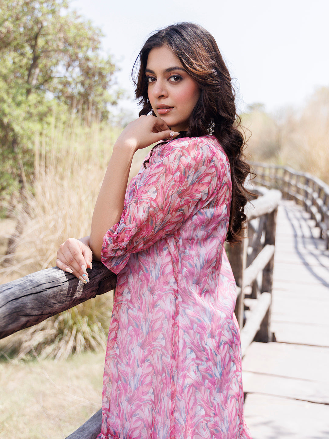 Flamingo Pink Organza Kurta Set