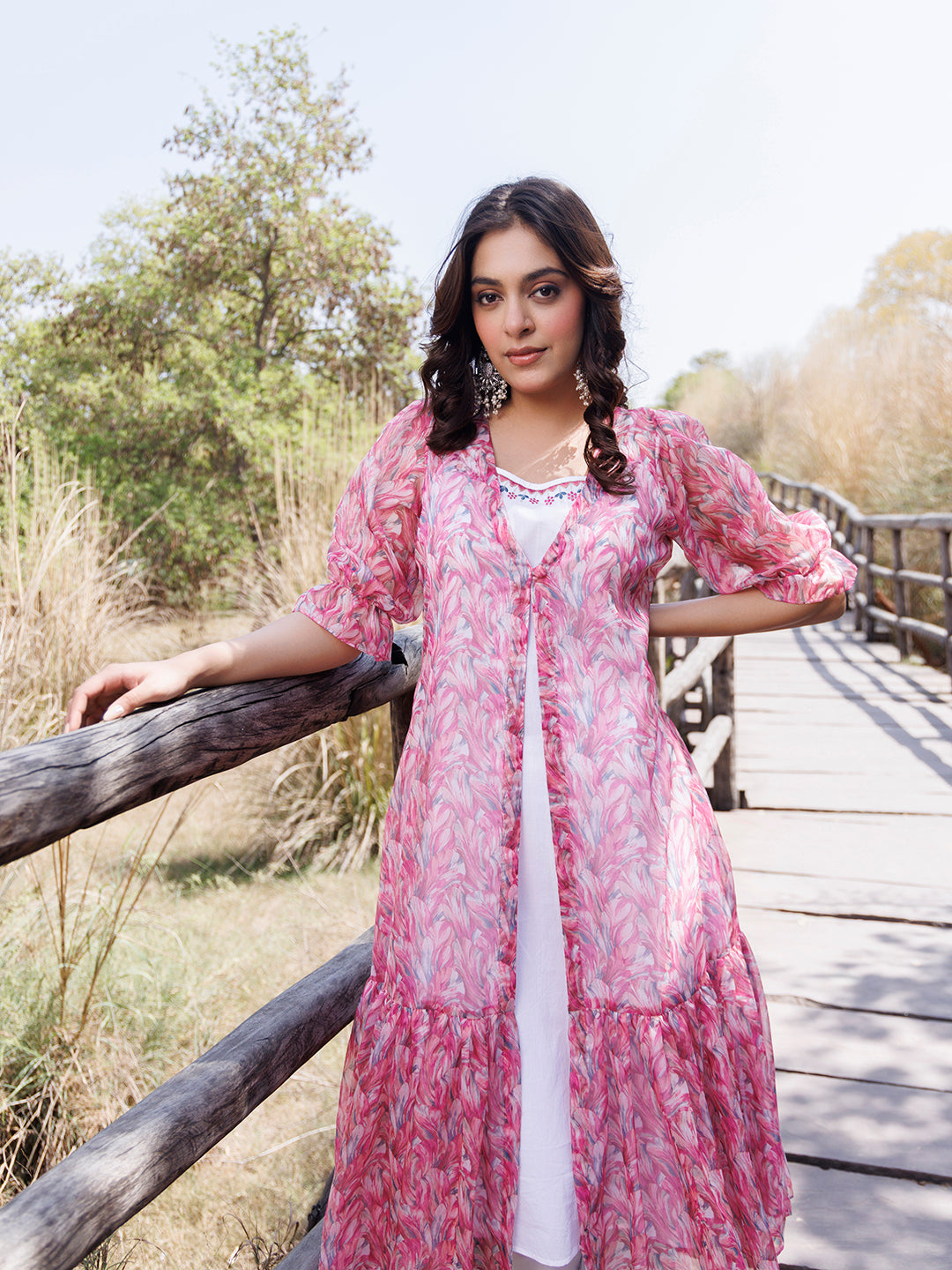 Flamingo Pink Organza Kurta Set