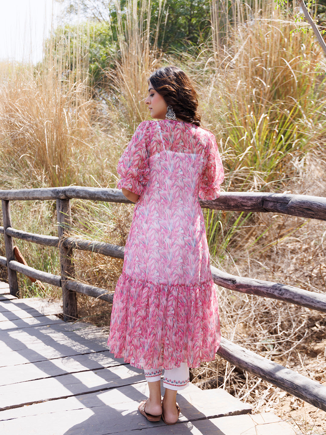 Flamingo Pink Organza Kurta Set