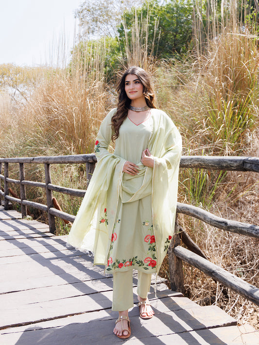 Tea Green Cotton Suit Set