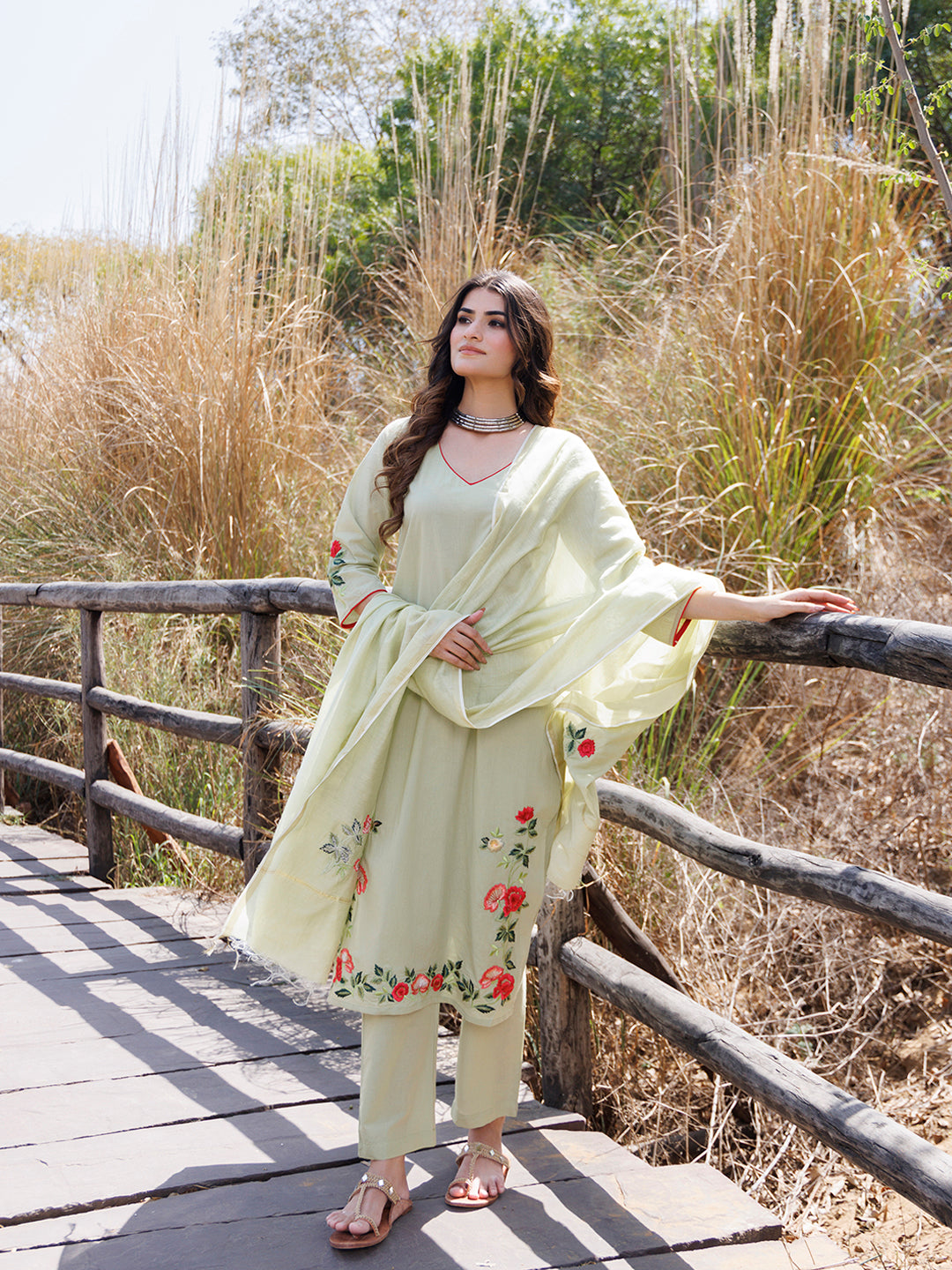 Tea Green Cotton Suit Set