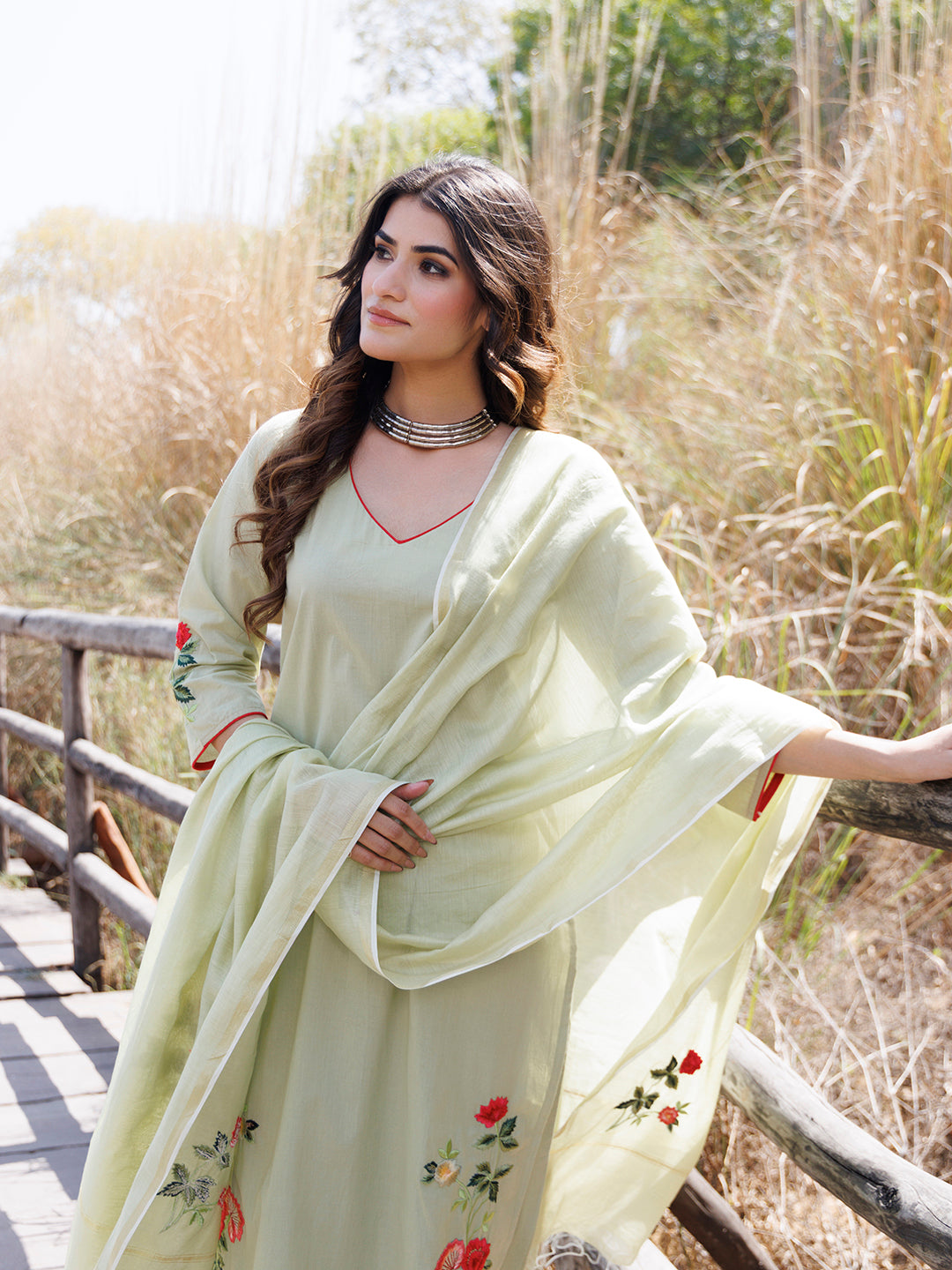 Tea Green Cotton Suit Set