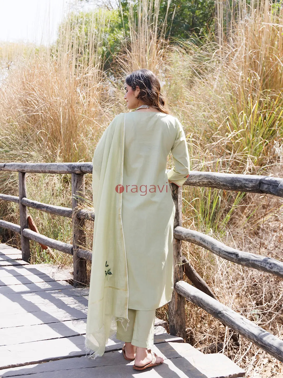 Tea Green Cotton Suit Set - Ragavi