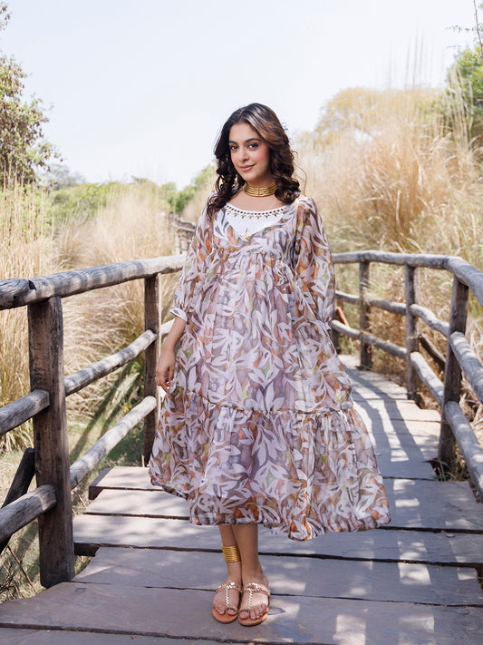 Olive Green Organza Midi Dress